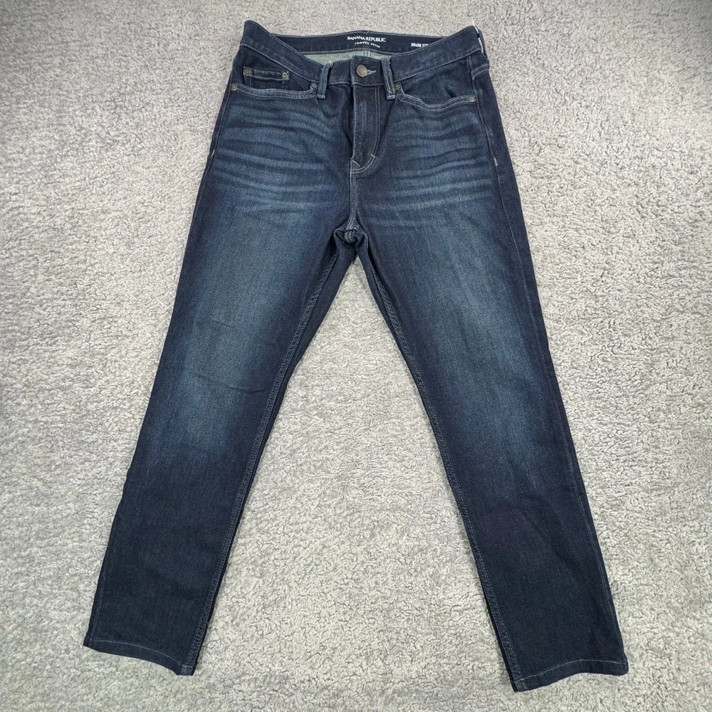 Banana Republic Travel Jeans 31x27 (hemmed) Slim Fit Washed Indigo Blue Stretch